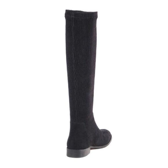 Chelsea Crew Rambler Tall Ribbed Boot Size 7.5 Black Stretch Pull Up Low Heel - Picture 2 of 7
